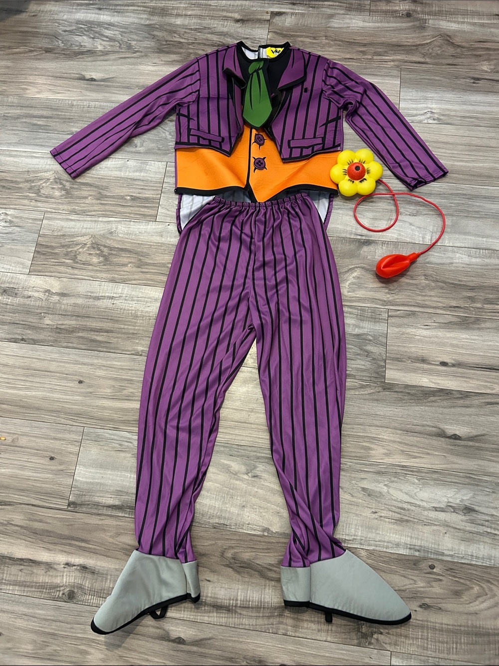 Kids Purple Striped Joker Costume with Flower Accessory Medium 6-8 years old